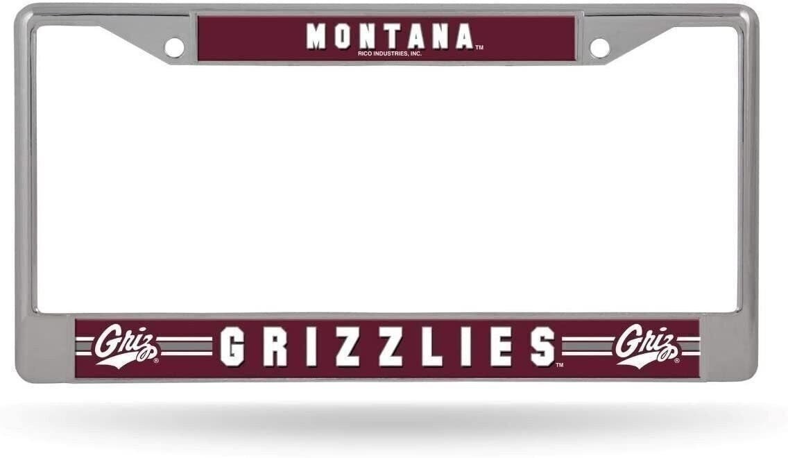 University of Montana Grizzlies Premium Metal License Plate Frame Chrome Tag...