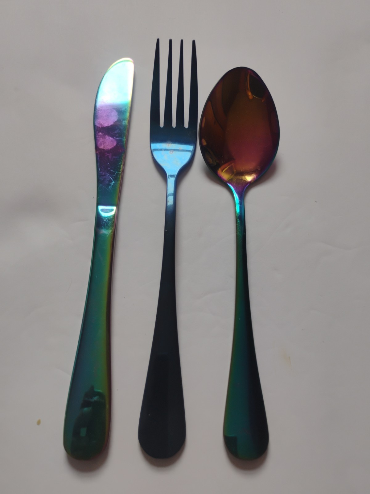 Unbranded 3 Piece Iridescent Rainbow Stainless Steel Flatware Knife Spoon Fork
