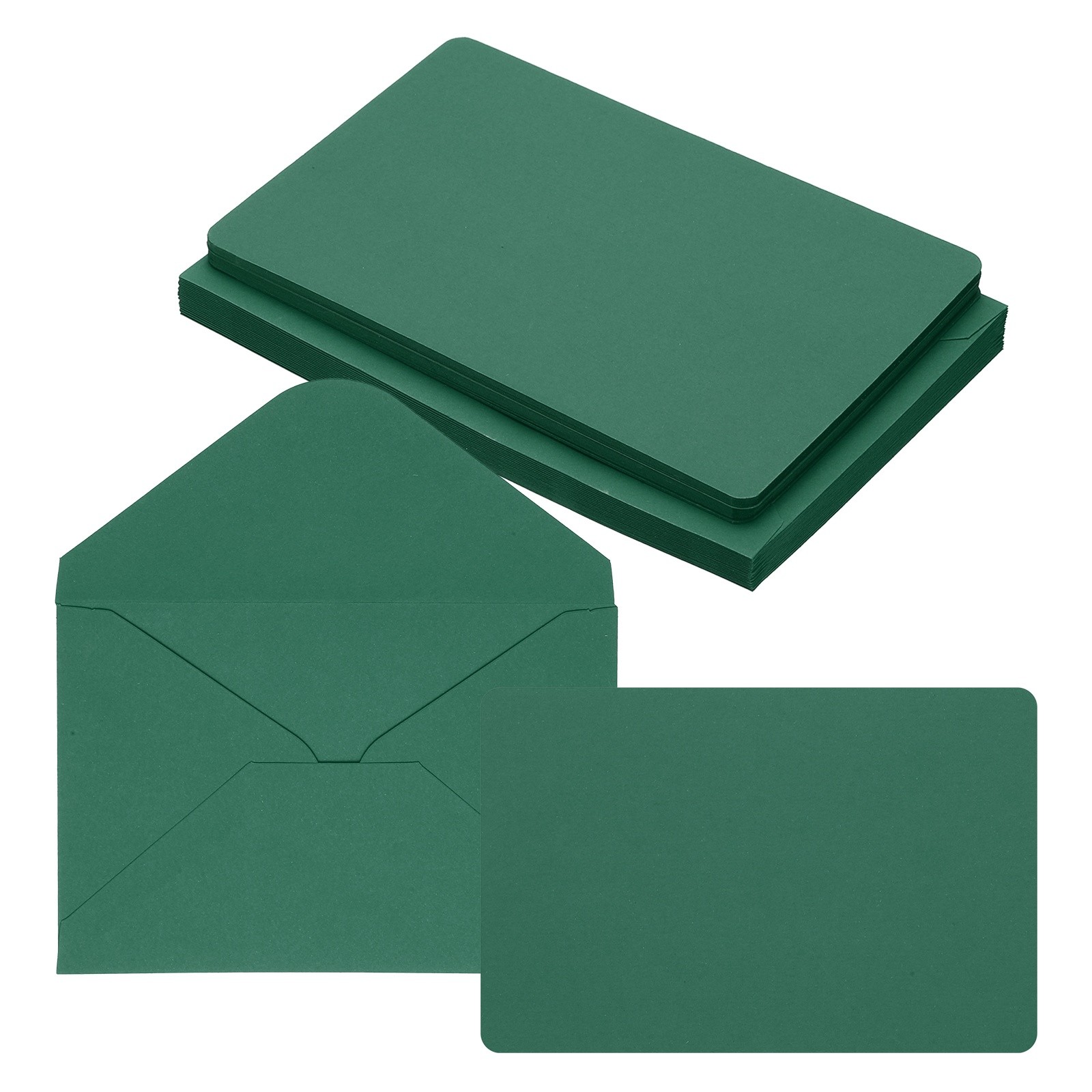 25Sets 4 x 6" Blank Cards and Envelopes, Rounded Corner  Cards, Dark Green