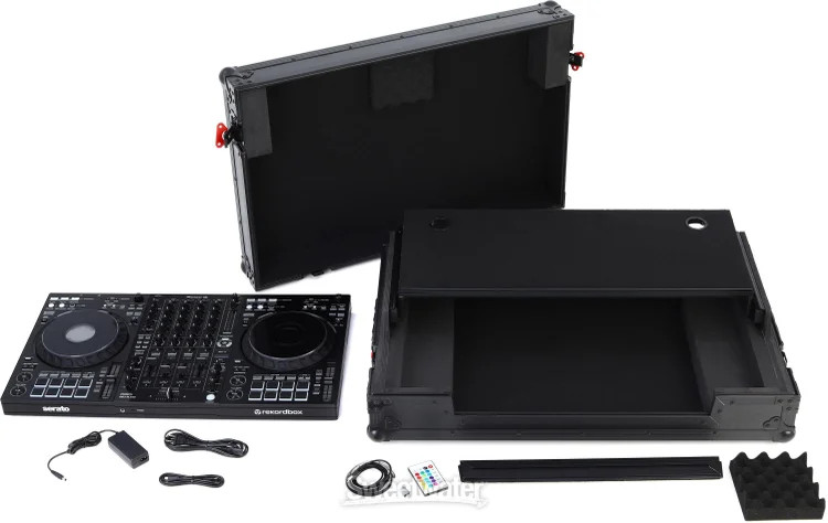 Pioneer DJ DDJ-FLX10 DJ Controller and Upper Deck Flight Case with LED Lights -