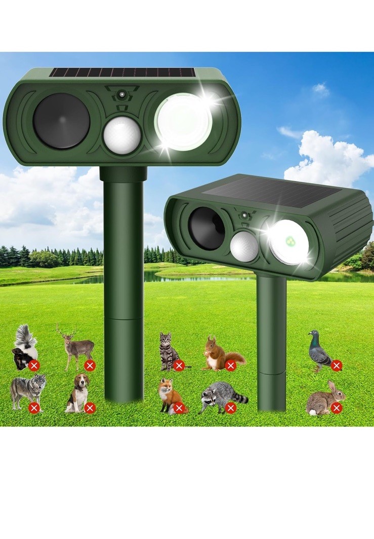 2pack Solar Ultrasonic Animal Repellent, Deer Repellent Devices Waterproof,
