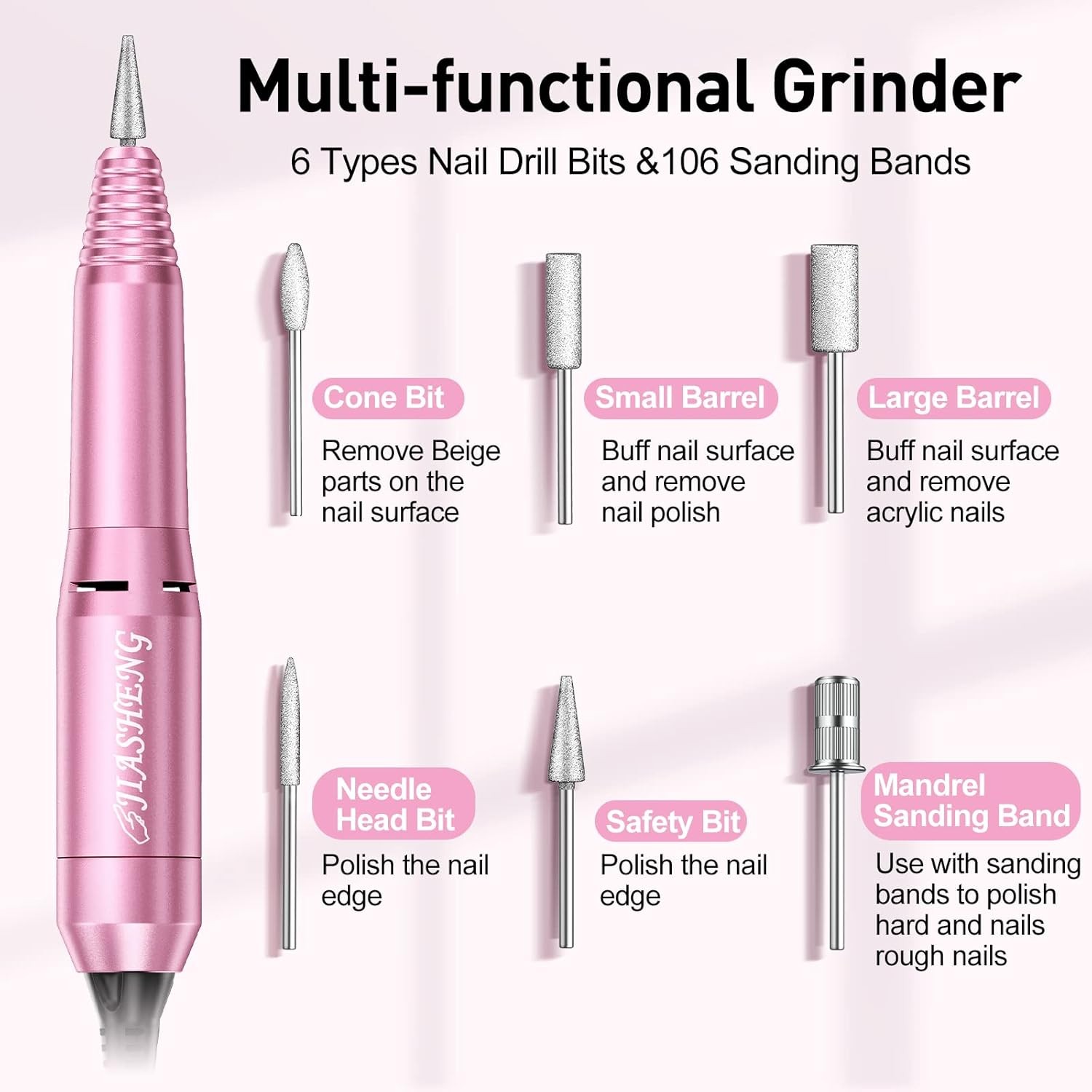 Professional Electric Nail File Drill 20K RPM with Bits & Bands