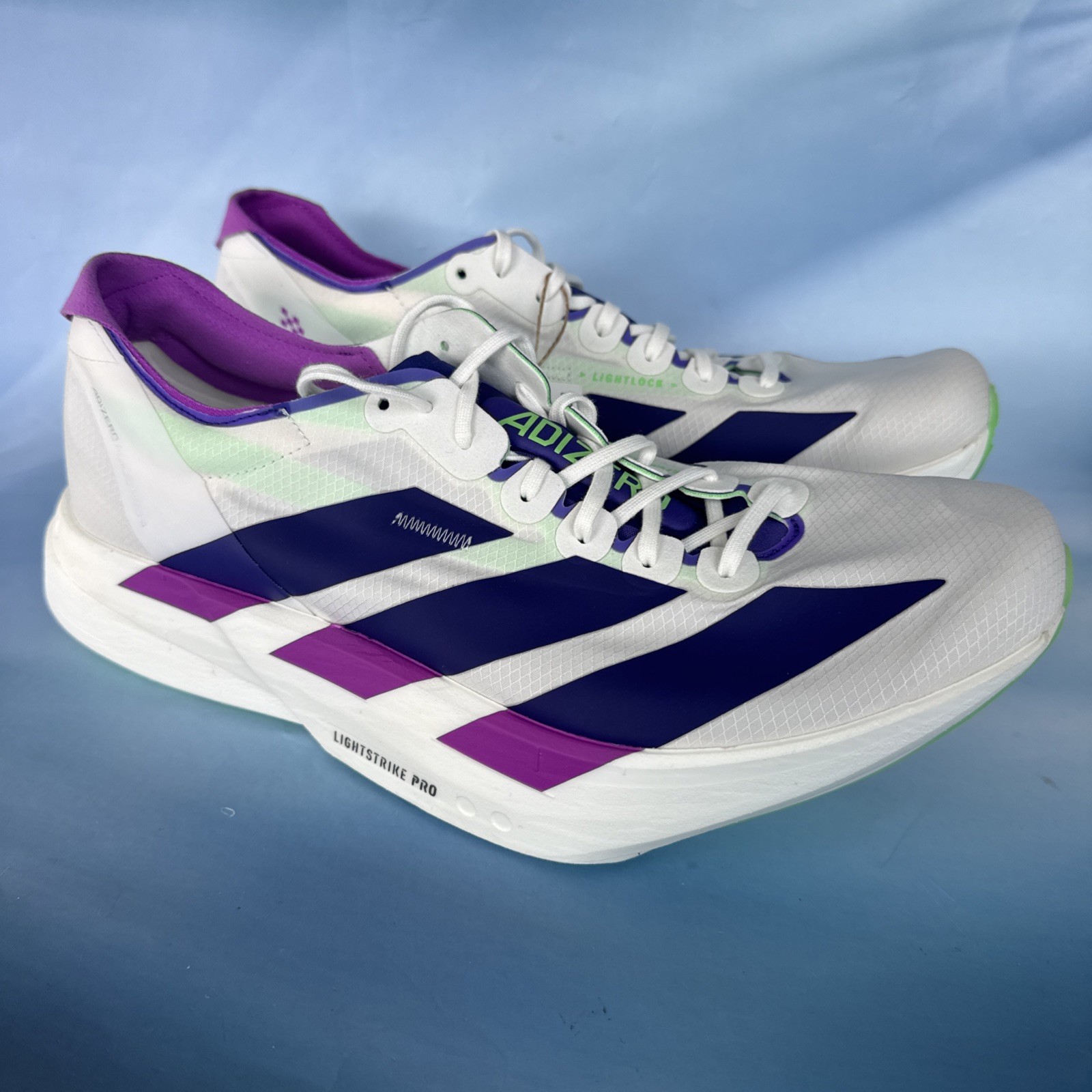 Men Adidas Adizero Adios Pro 4 Running Shoes White Purple Lime JR1656 Size 6.5
