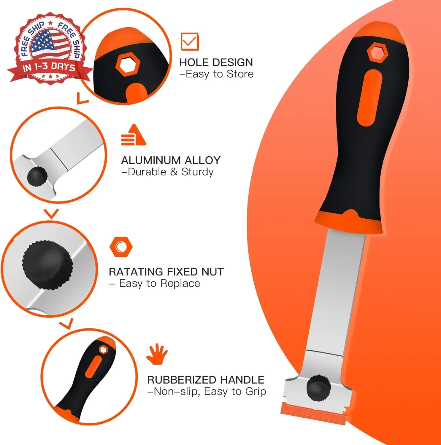 Razor Blade Scraper, Long Handled Scraper Tool with 10 Extra Replacemen