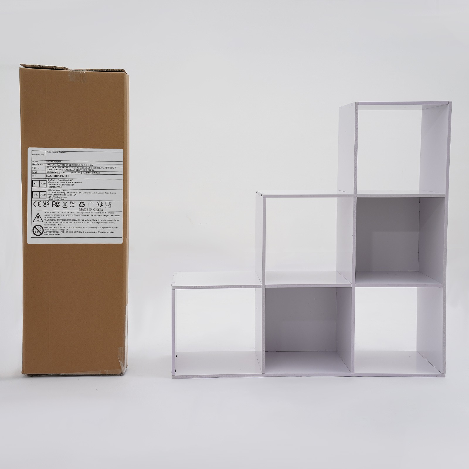 L-Shaped Storage Bookcase 6-cube Stepped Corner Shelf Book Rack for Home/Office