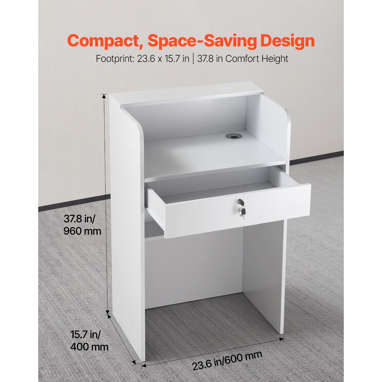 Uimoso Reception Desk 23.6-inch Compact Rectangular Counter with Storage Drawer
