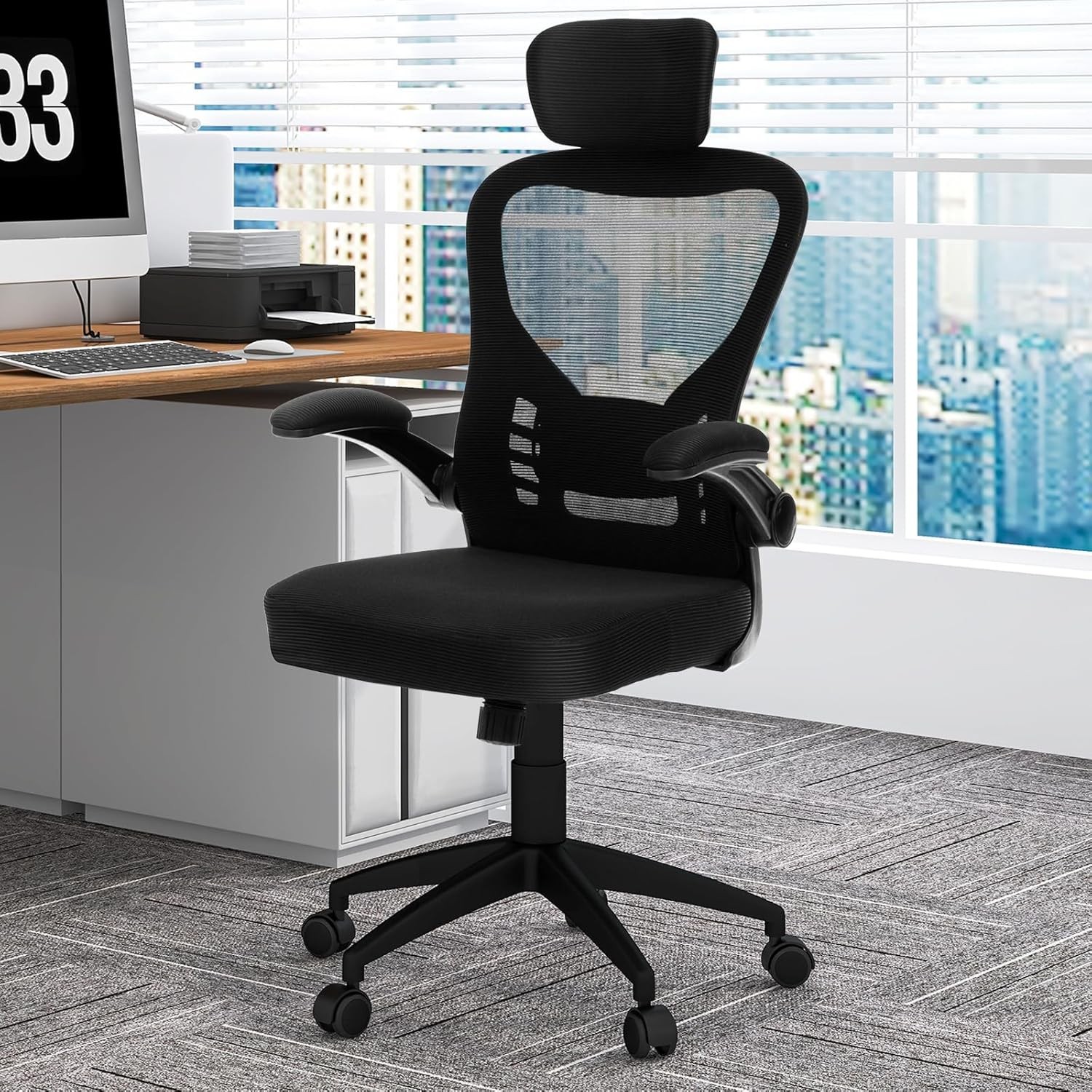 Ergonomic Mesh Office Chair Home Office Desk Chair W/ Adjustable Headrest