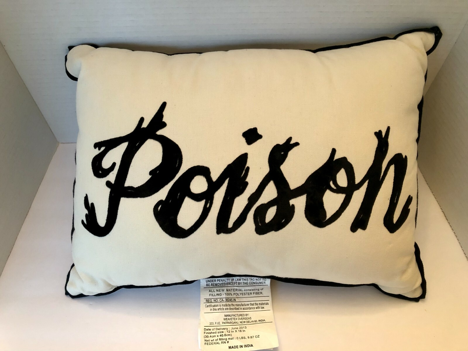 Halloween "POISON" Cursive Script Black & White Throw Pillow - Seasonal Décor 