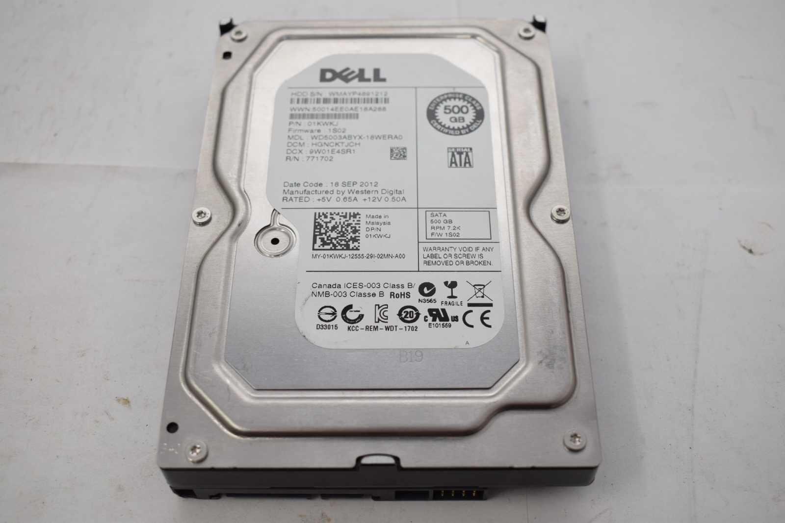 Dell 01KWKJ Enterprise Class 500gb 3.5'' 7200 RPM SATA Hard Drive HDD WD5003ABYX