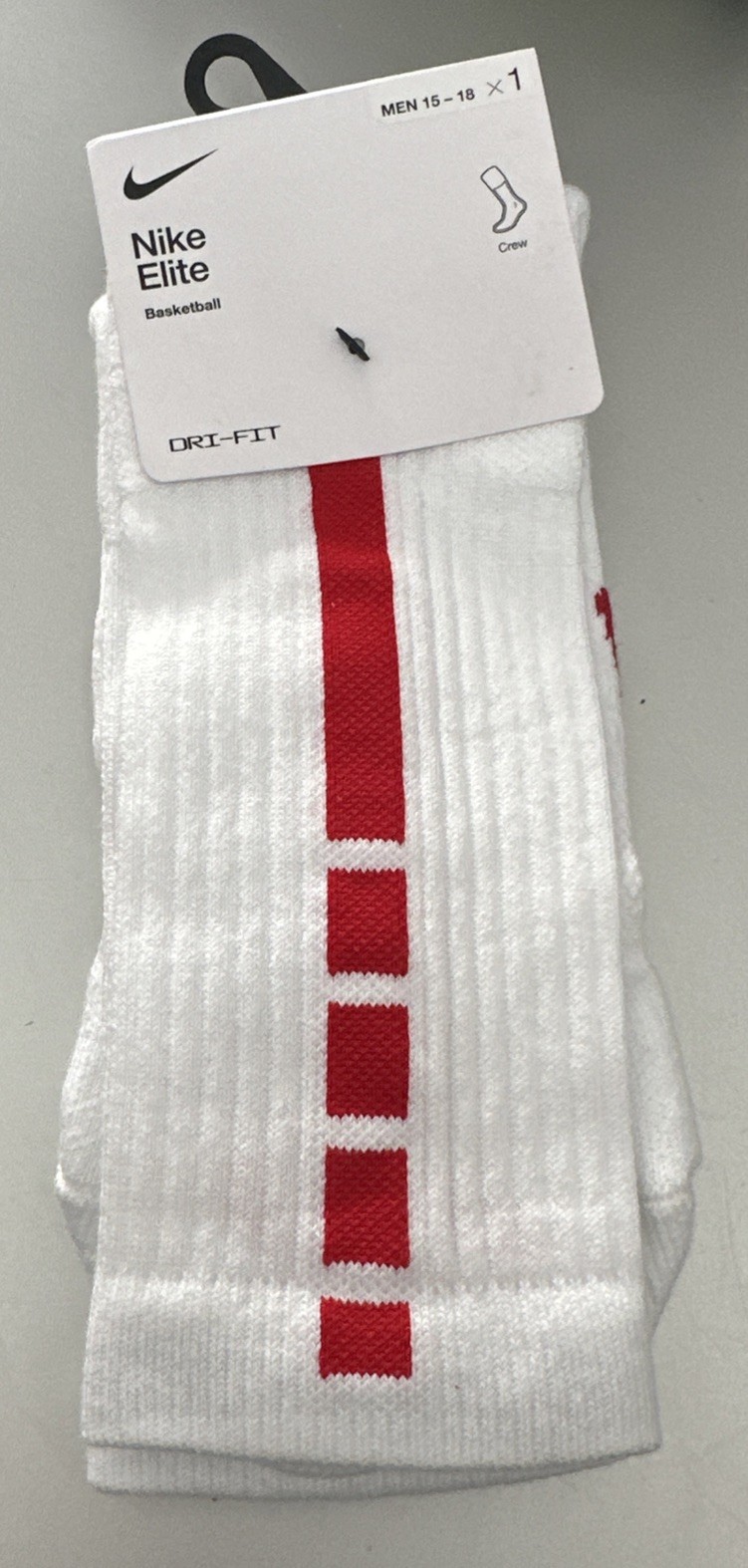 Nike Mens Elite Dri Fit Crew Socks SX7622-103 White / Red Size: 2XL 15-18 New