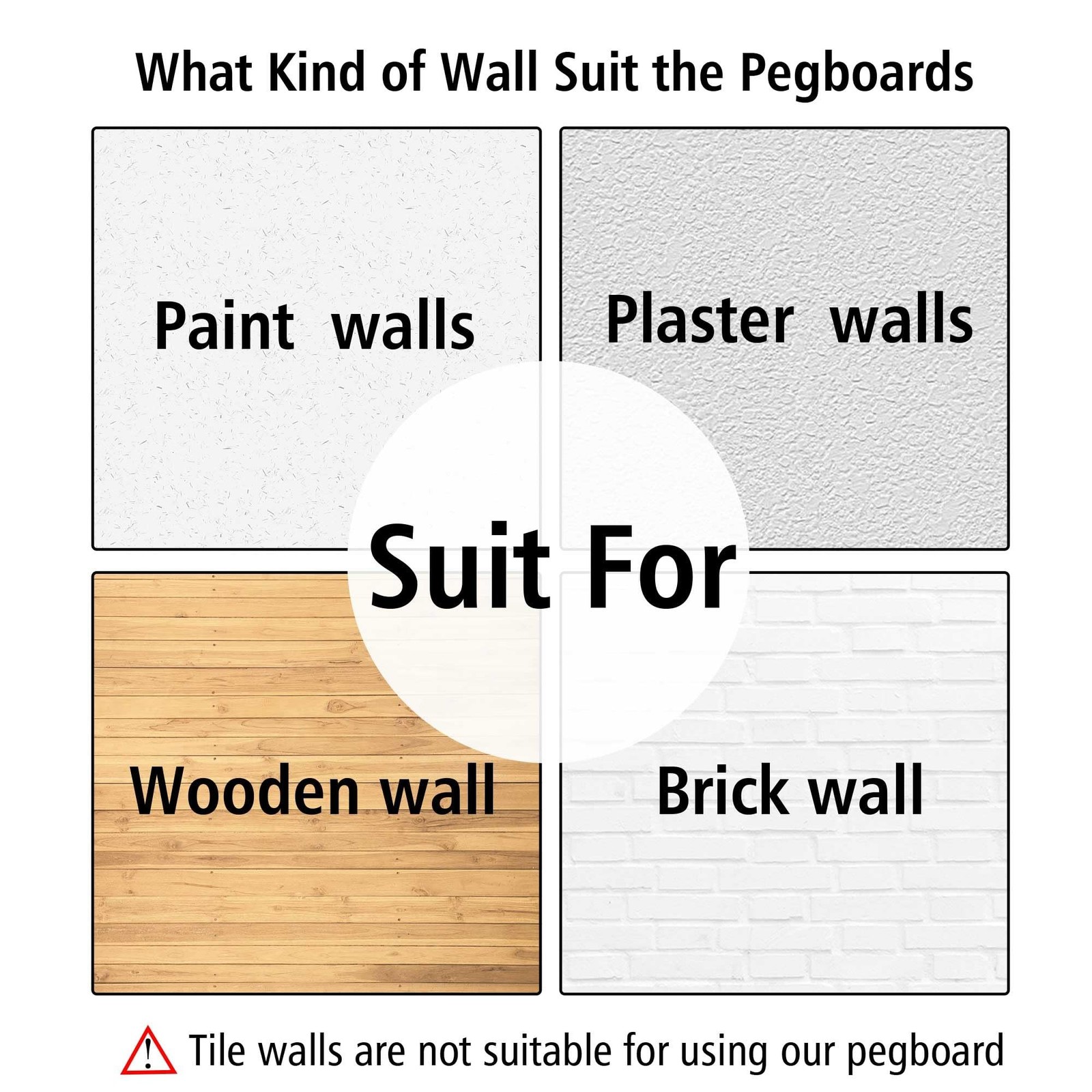 Peg Board Wall Organizer Panels - 8Pcs Black ABS Pegboard Wall Mount for Home...
