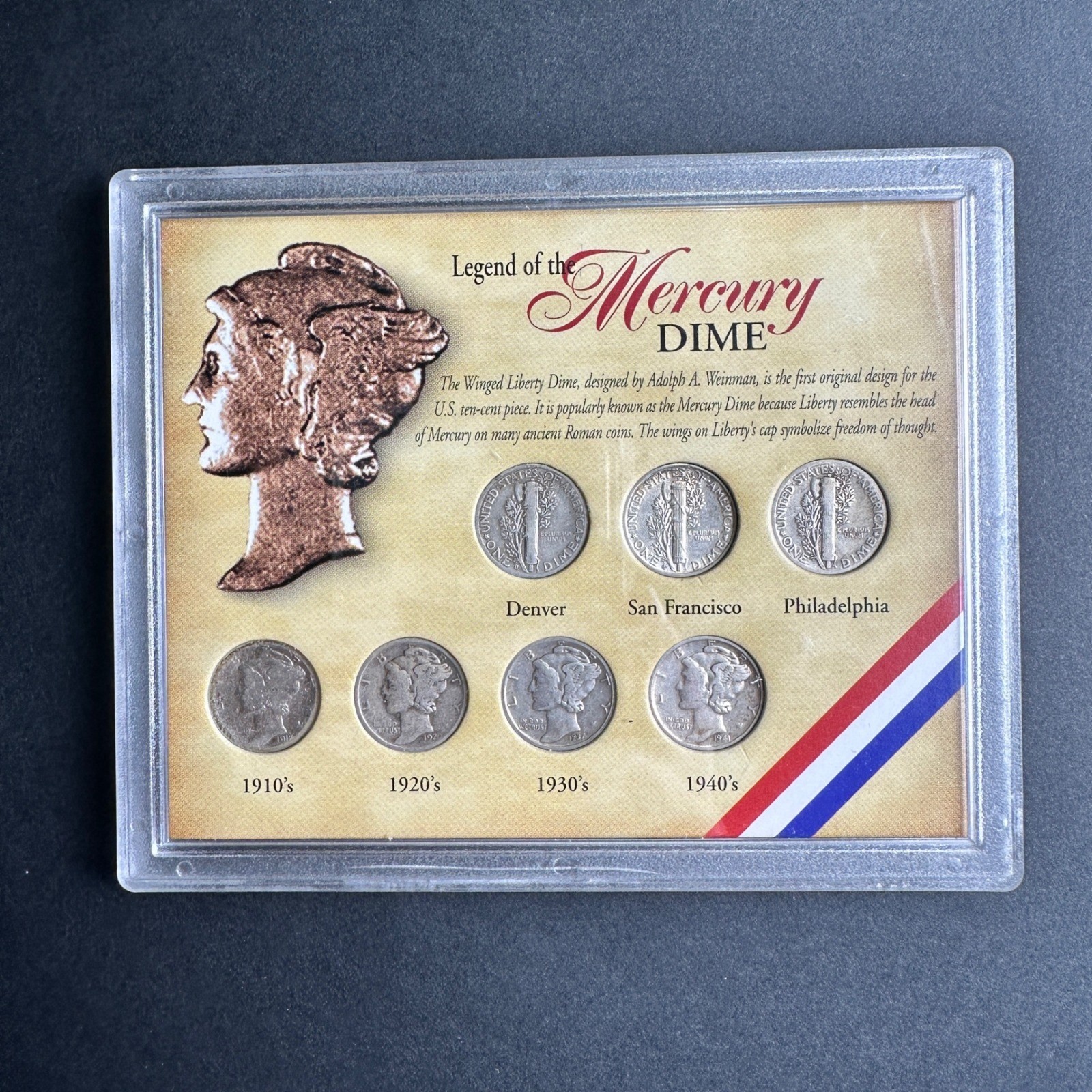 Legend of the Mercury Dime 7 Coin Collection Set 90% Silver 1916-1945 3570A