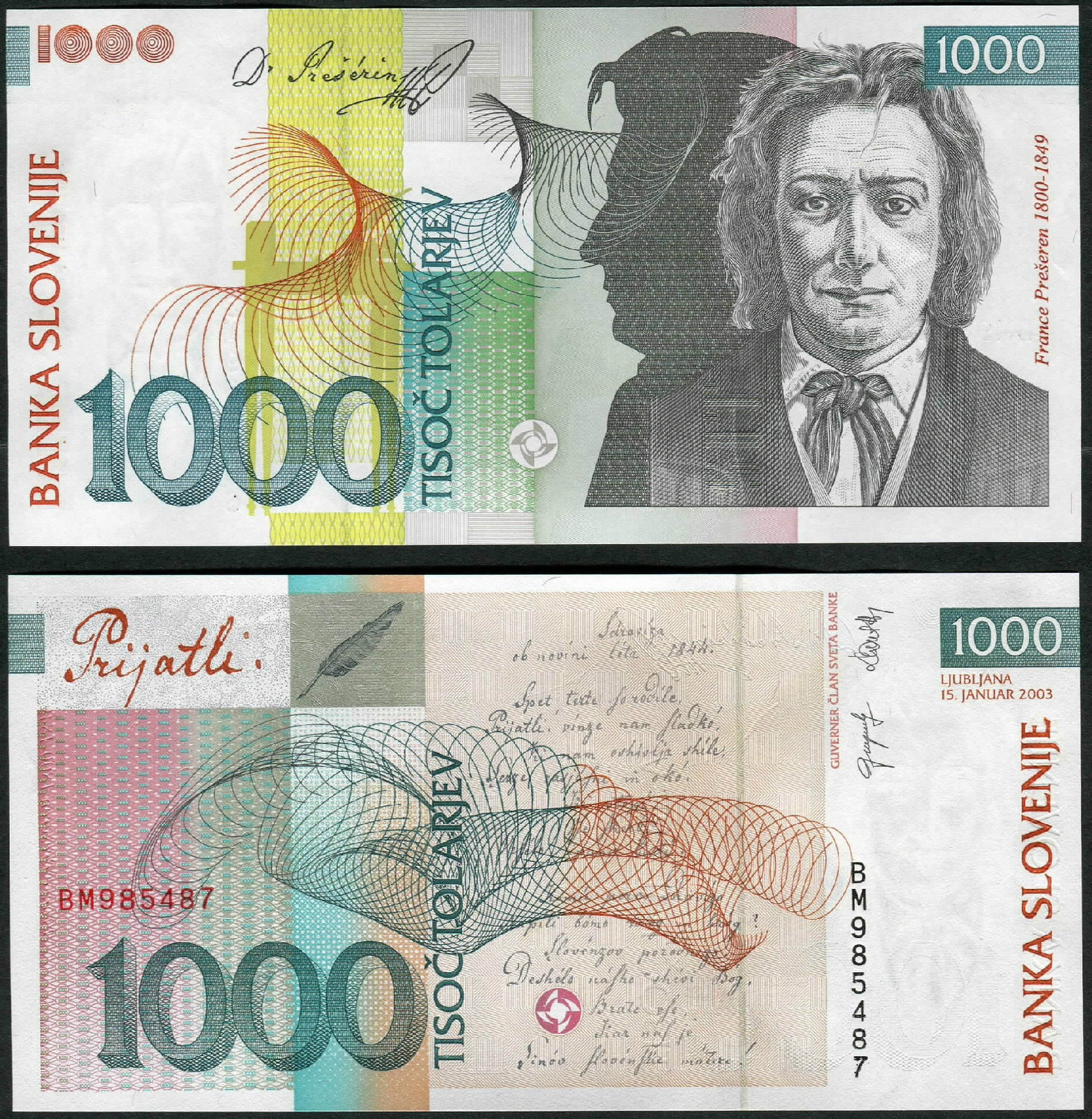 Slovenia (Pre Euro) 1000 Tolarjev 2003 P32a UNC