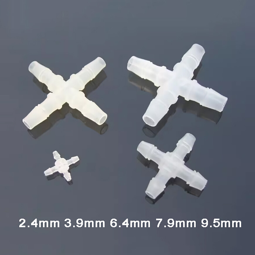 Plastic X Piece Cross Barbed Joiner 4 way Pipe Hose Connector Air Water Gas