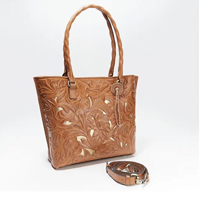 PATRICIA NASH Adeline Cognac Leather Cutout Tooled Tote Handbag NWT Gorgeous!!