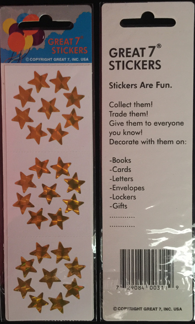 12 packages of Prismatic Star Stickers, "Great 7" Sticker Designs, PPZ6008