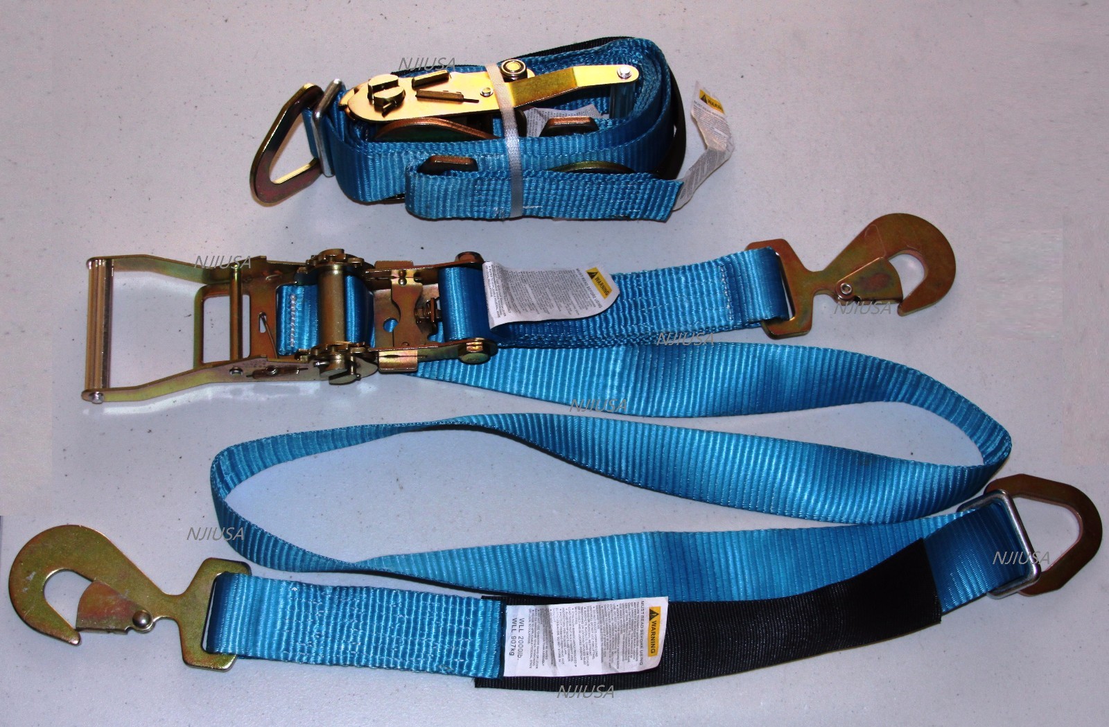 2x (Two Sets) AXLE STRAPS CAR CARRIER TIE DOWN TOWING TOW HAULER TRAILER BLUE