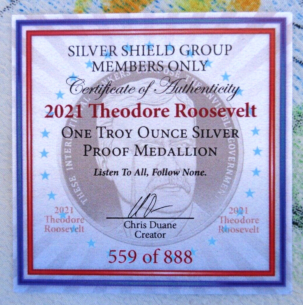 1 oz. 2021 THEODORE ROOSEVELT Silver Shield Mini-Mintage Proof .999 fine silver