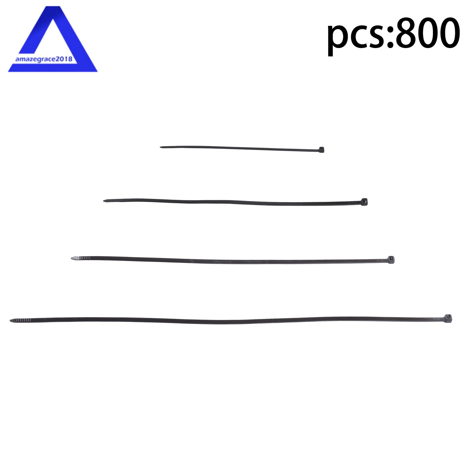 800 Pcs Cable Ties Heavy Duty Assorted Sizes 8"+12"+14"+18" Self-locking Nylon