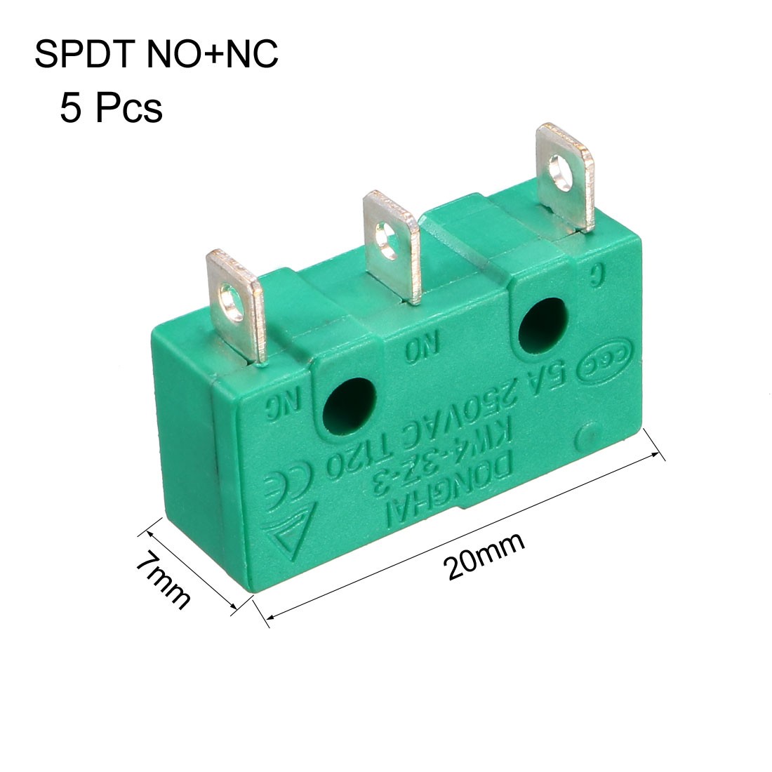 5PCS KW4-3Z-3 Micro Limit Switch SPDT NO NC 3 Terminals Push Button Actuator