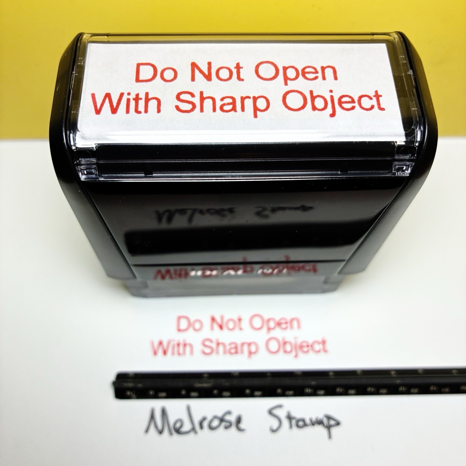 Do Not Open With Sharp Object Rubber Stamp Red Ink Self Inking Ideal 4913