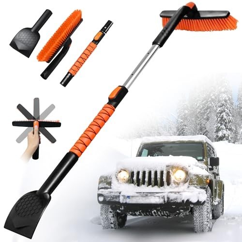 45" Extendable Snow Brush & Ice Scraper for Car Windshield, 360° Pivot Head, Sil