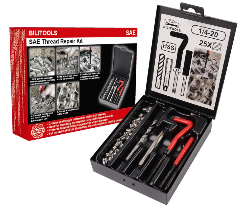 BILITOOLS 1/4-20 inch Thread Repair Kit HSS Drill Helicoil Repair Kit SAE