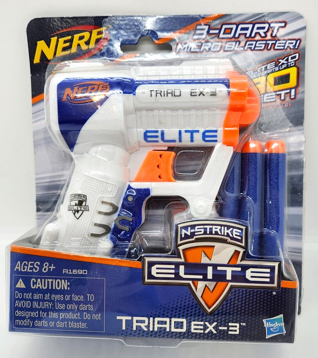 Hasbro Nerf 3-Dart Micro Blaster Elite Triad EX-3 New in Unopened Box White