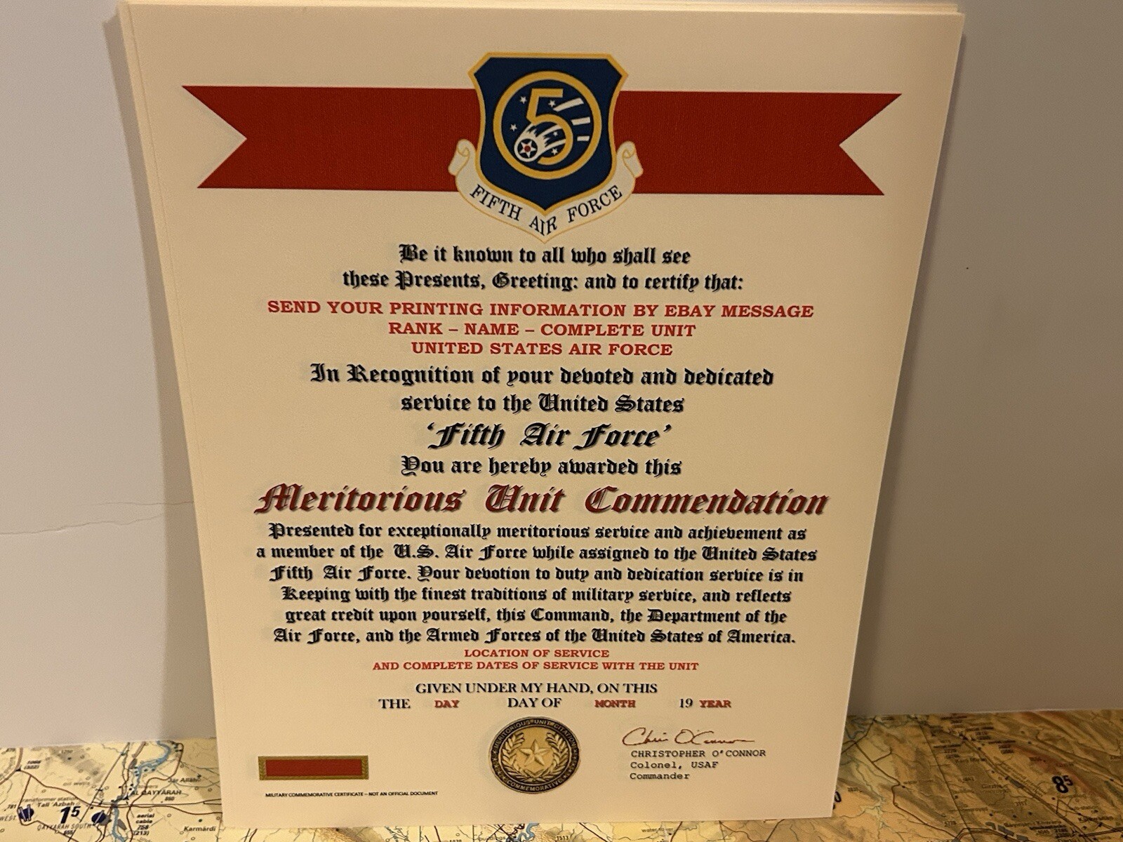 U.S. AIR FORCE / 5TH AIR FORCE - MERITORIOUS UNIT COMMENDATION CERTIFICATE