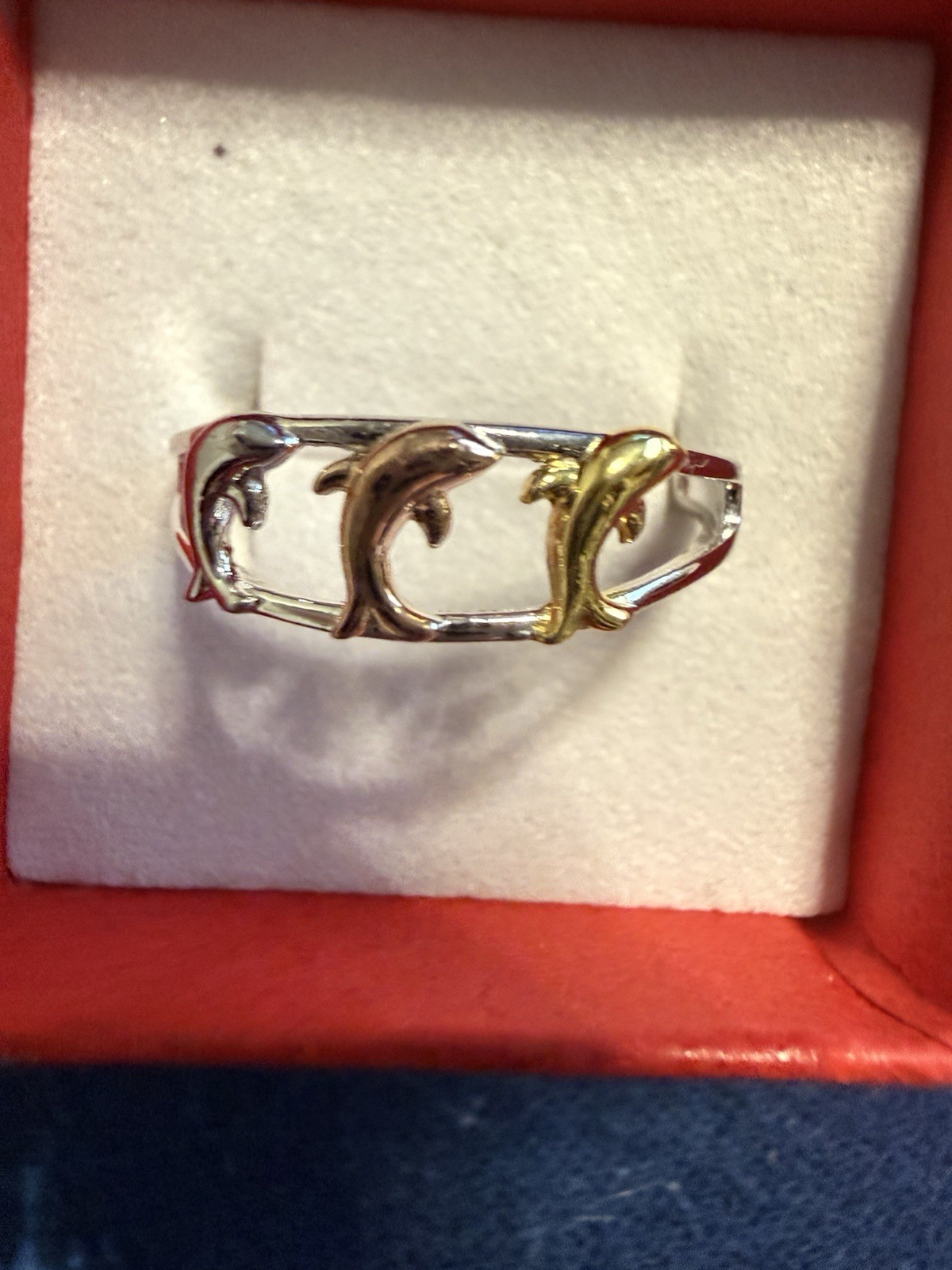 Tri-Tone Plated 925 Sterling Silver Dolphin 6.3mm Ring