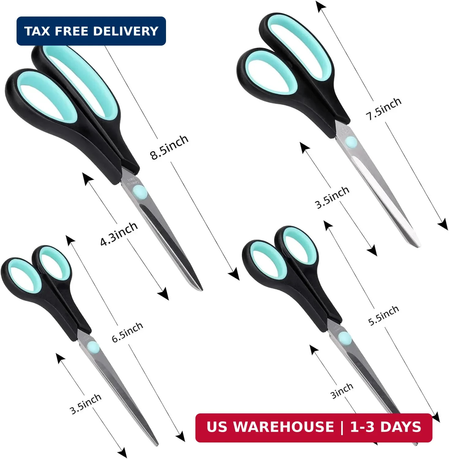 Assorted Size Scissors 4 Pc Set, Heavy Duty Stainless Steel Sharp Blades,Comfort