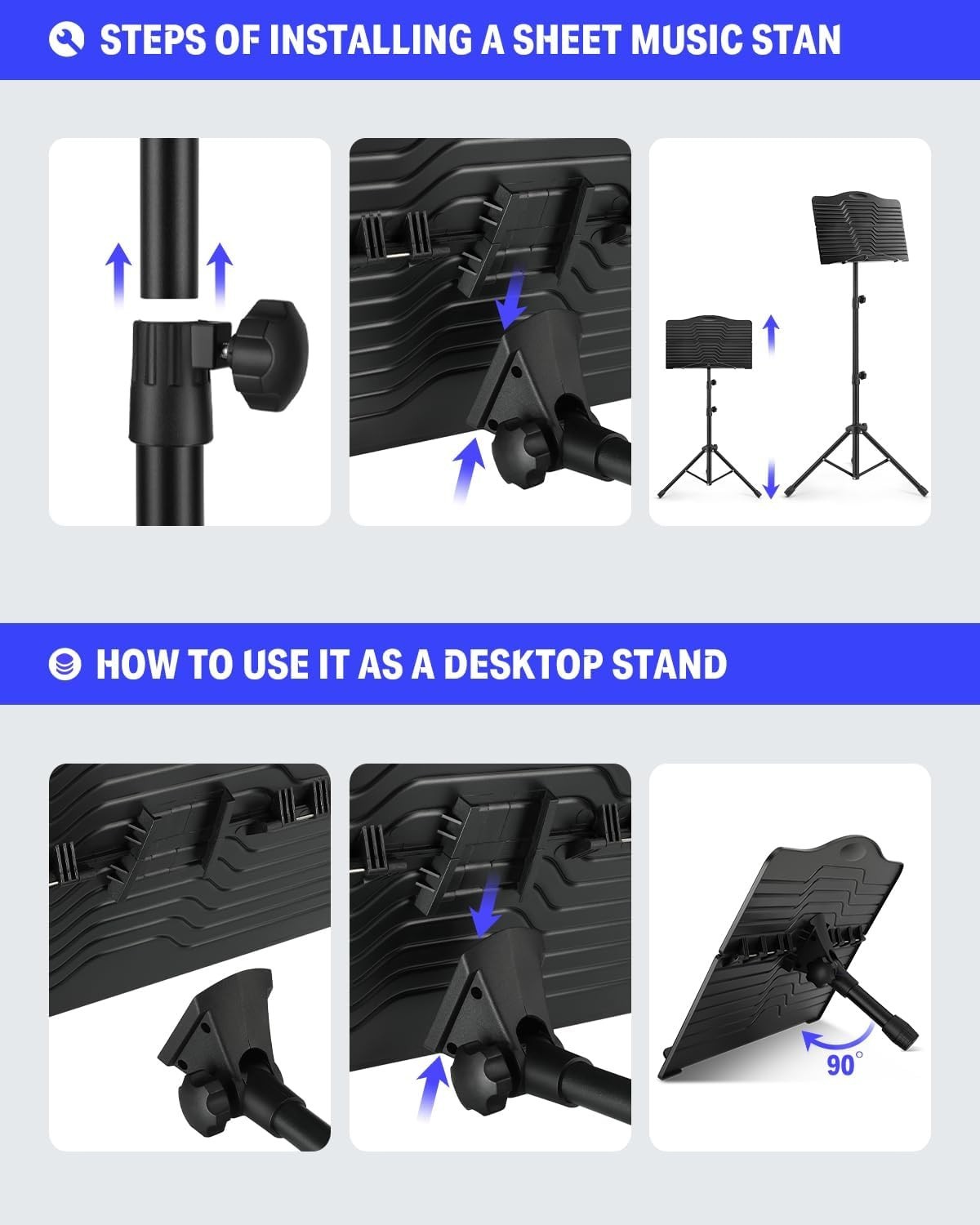 Foldable Music Stand with Light and Accessories - Versatile for Stage or Studio