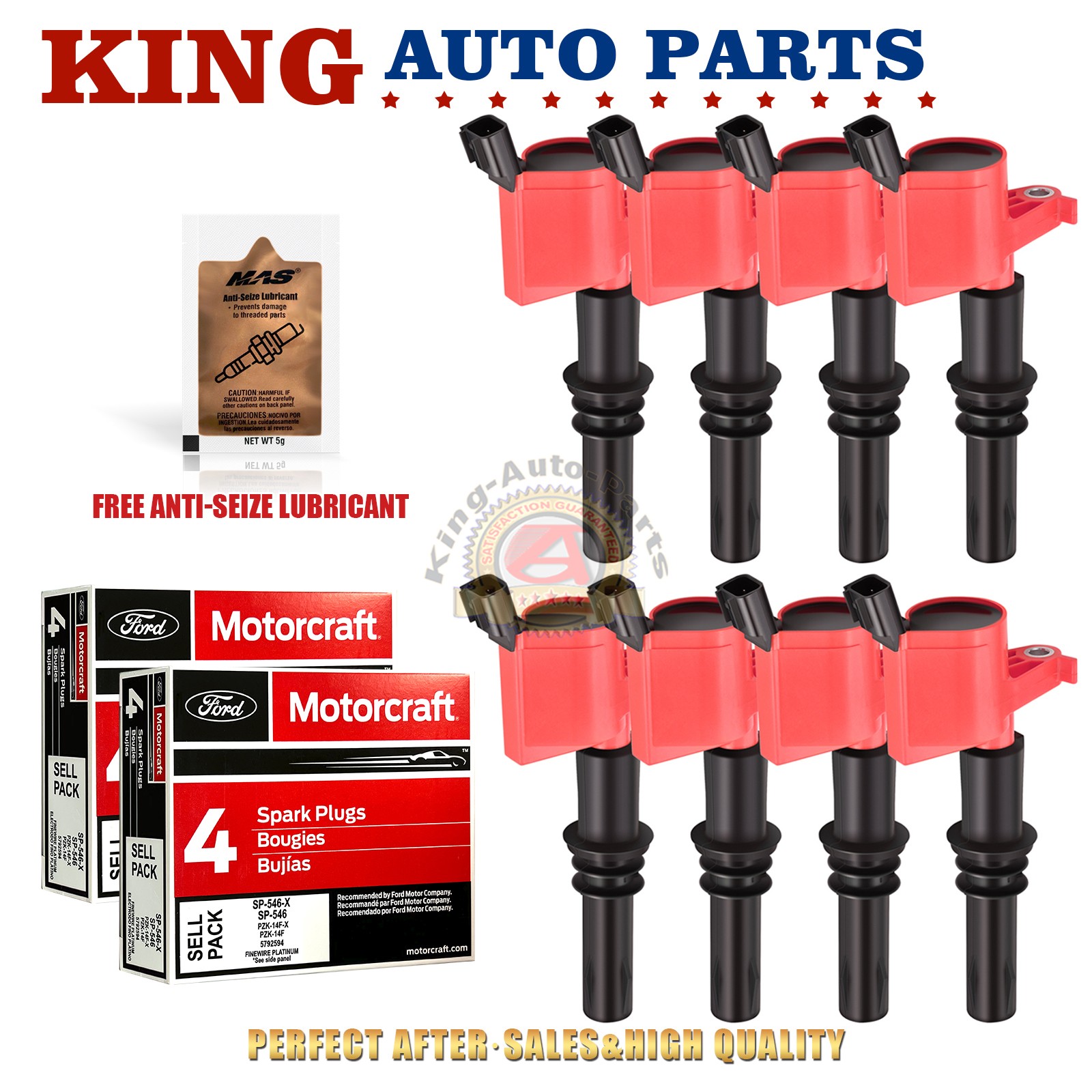 High Performance Red Ignition Coils and Motorcraft Spark Plug for Ford F-150 8pc