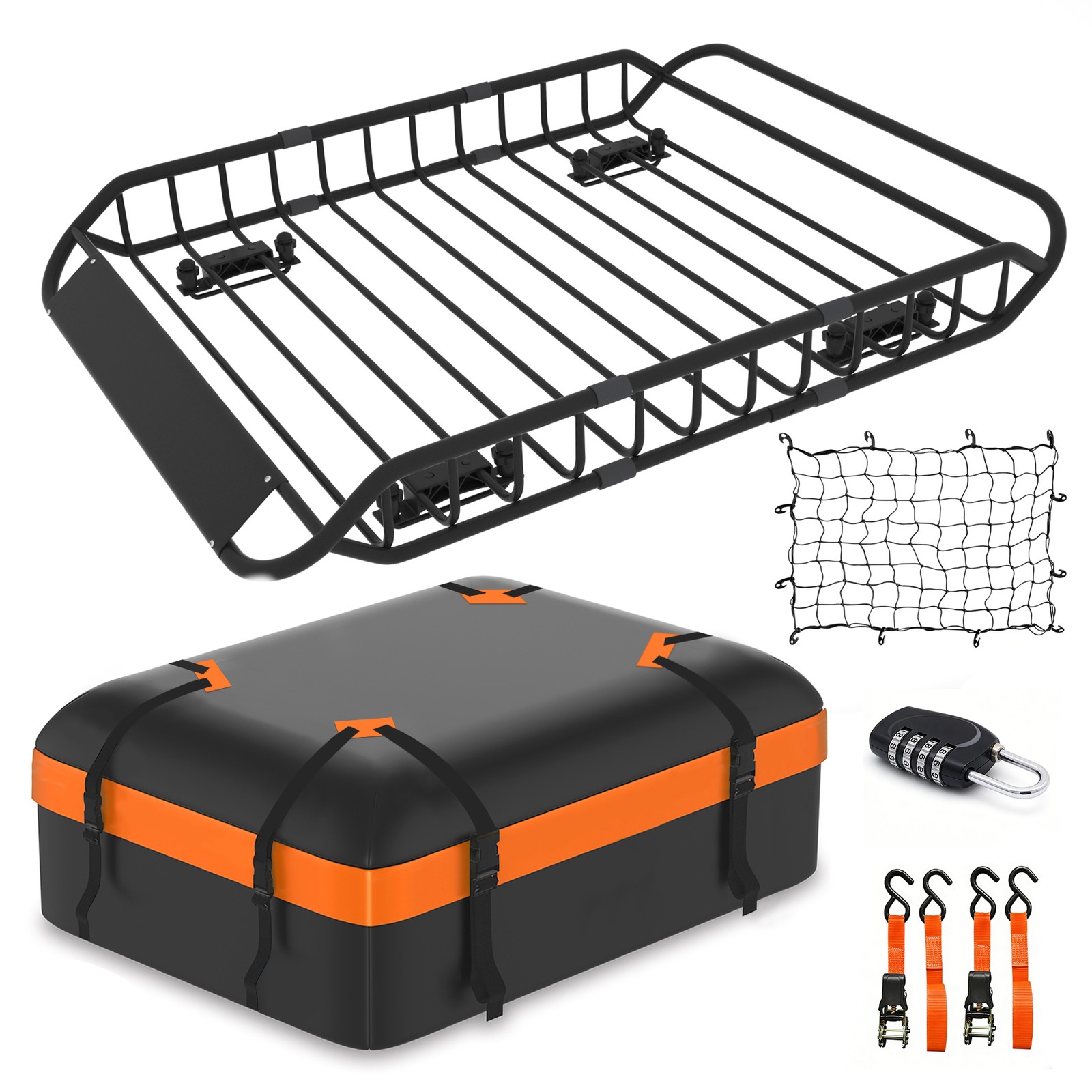 Roof Rack Cargo Basket w/ Net, Bag & Lock 200lb Capacity