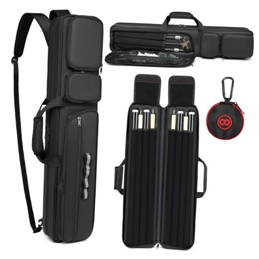 Pool Cue Case - 4x4 Padded Pool Cue Bag - Holds 4 Butts and 4 Shafts, black-1