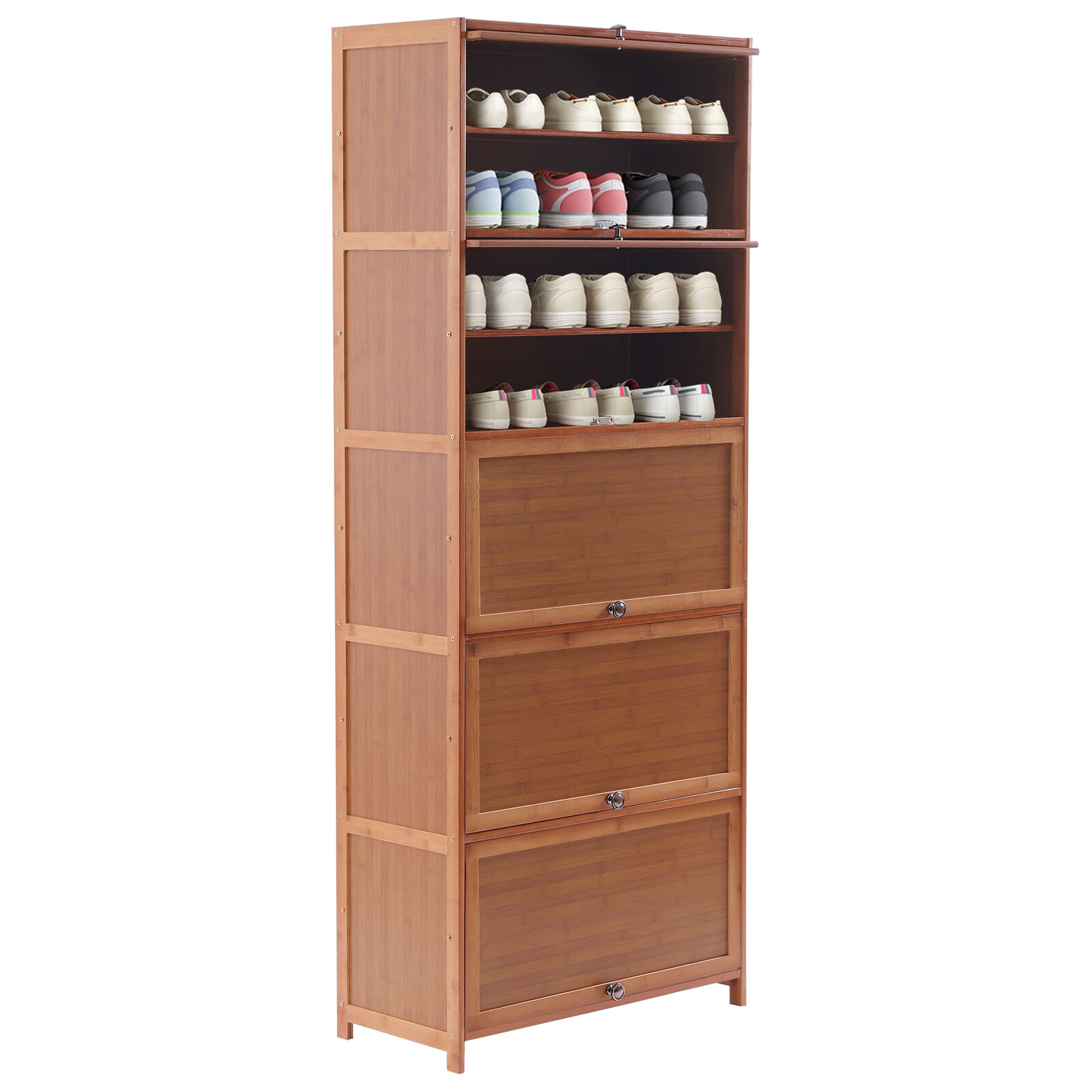 10 Tier 30 Pairs Shoe Cabinet with Doors Wood Stand Shoe Organizer for Entryway