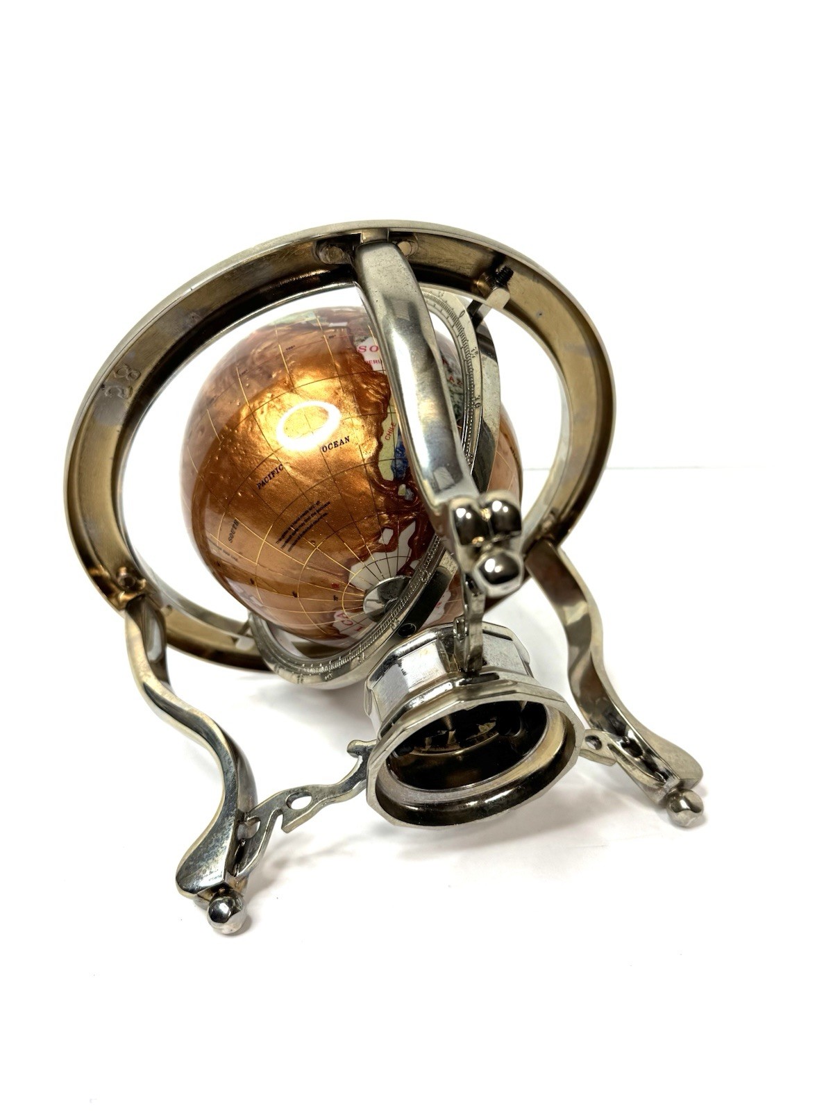 Vtg Kalifano Rotating Copper Amber Opalite Gemstone Globe Silver Stand