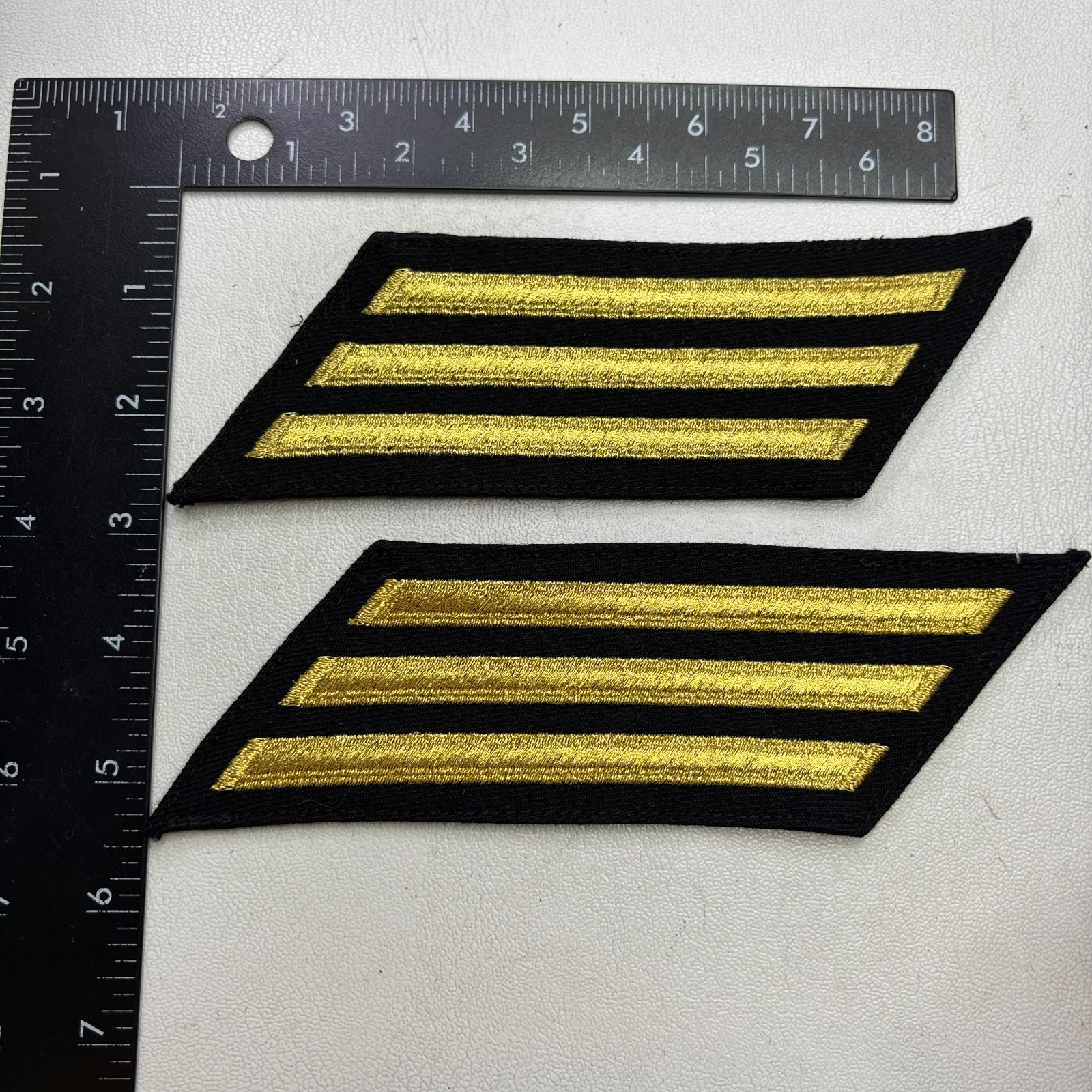 Military US Navy 3 BAR GOLD HASHMARKS SERVICE STRIPES Patch Lot Of 2 AAAB