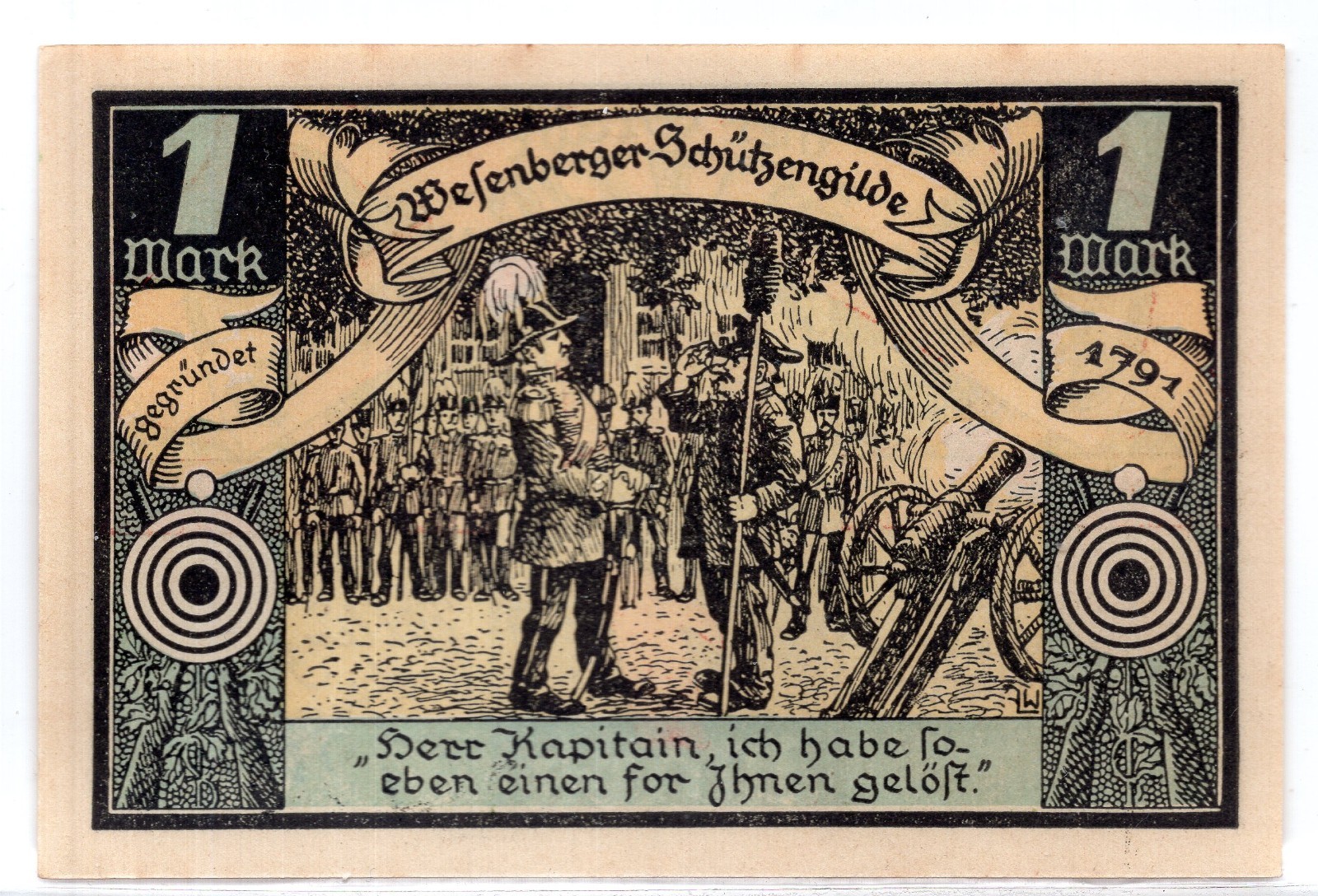 1921 Germany Wesenberg Notgeld 1 Mark Note (2999)