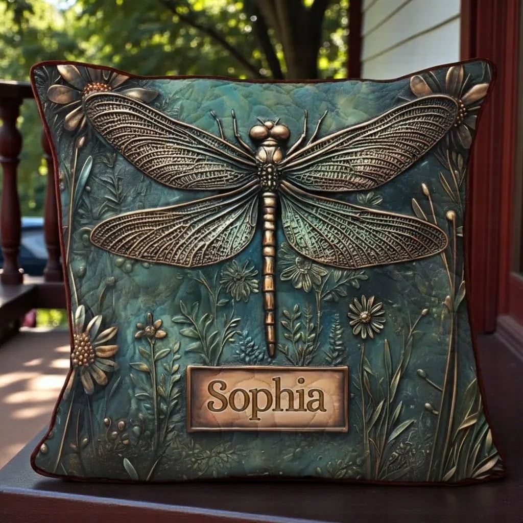 Dragonfly Floral Quilt Pillow Cover Boho Cushion Case Nature Cottagecore Decor