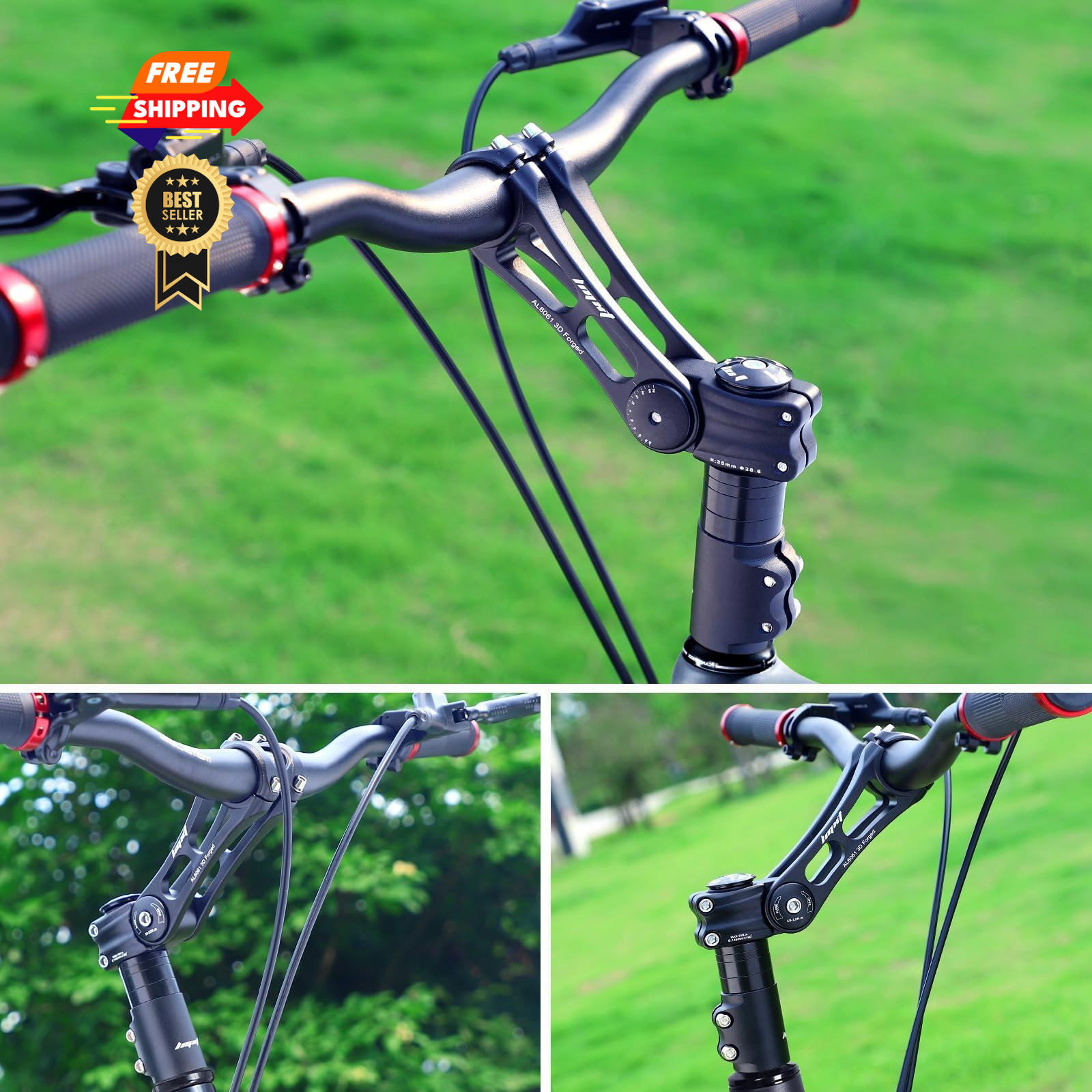 Bike Stem Riser & Adjustable Set, 31.8mm Handlebar Angle Medium, black