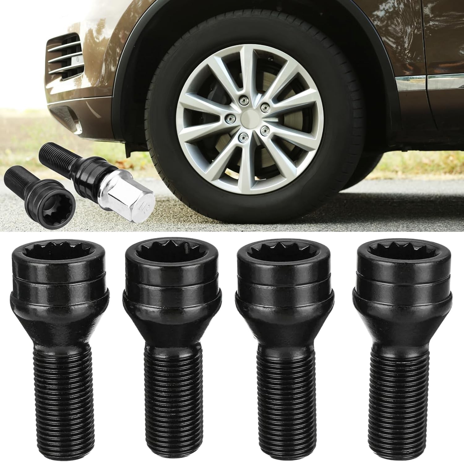 Wheel Bolts Locking Lug Nuts M14 x 1.5 with Locks Key for BMW, Volkswagen (VW)