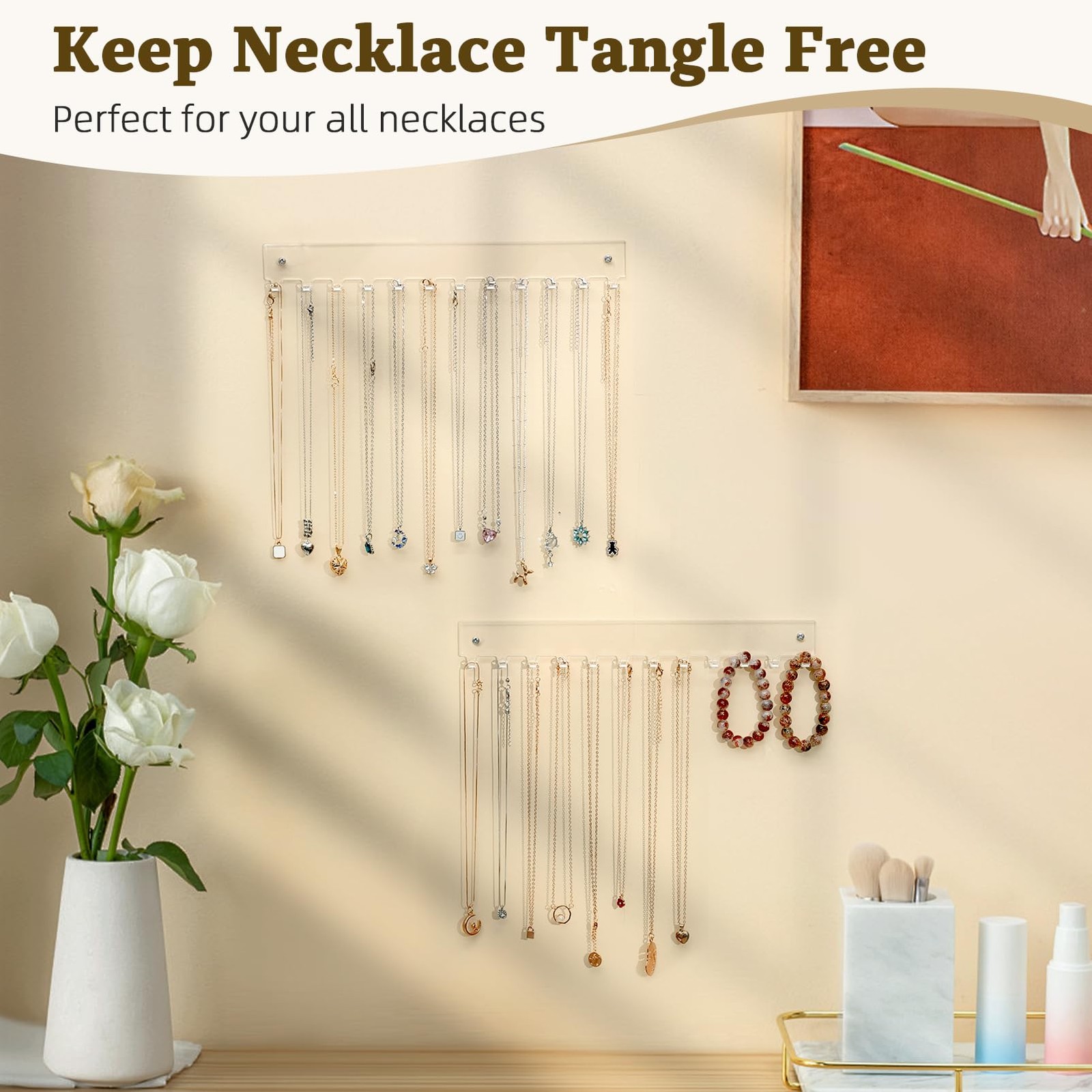 milylove Acrylic Necklace Holder 2 Pack Wall Mounted Clear 11.8" 2pcs