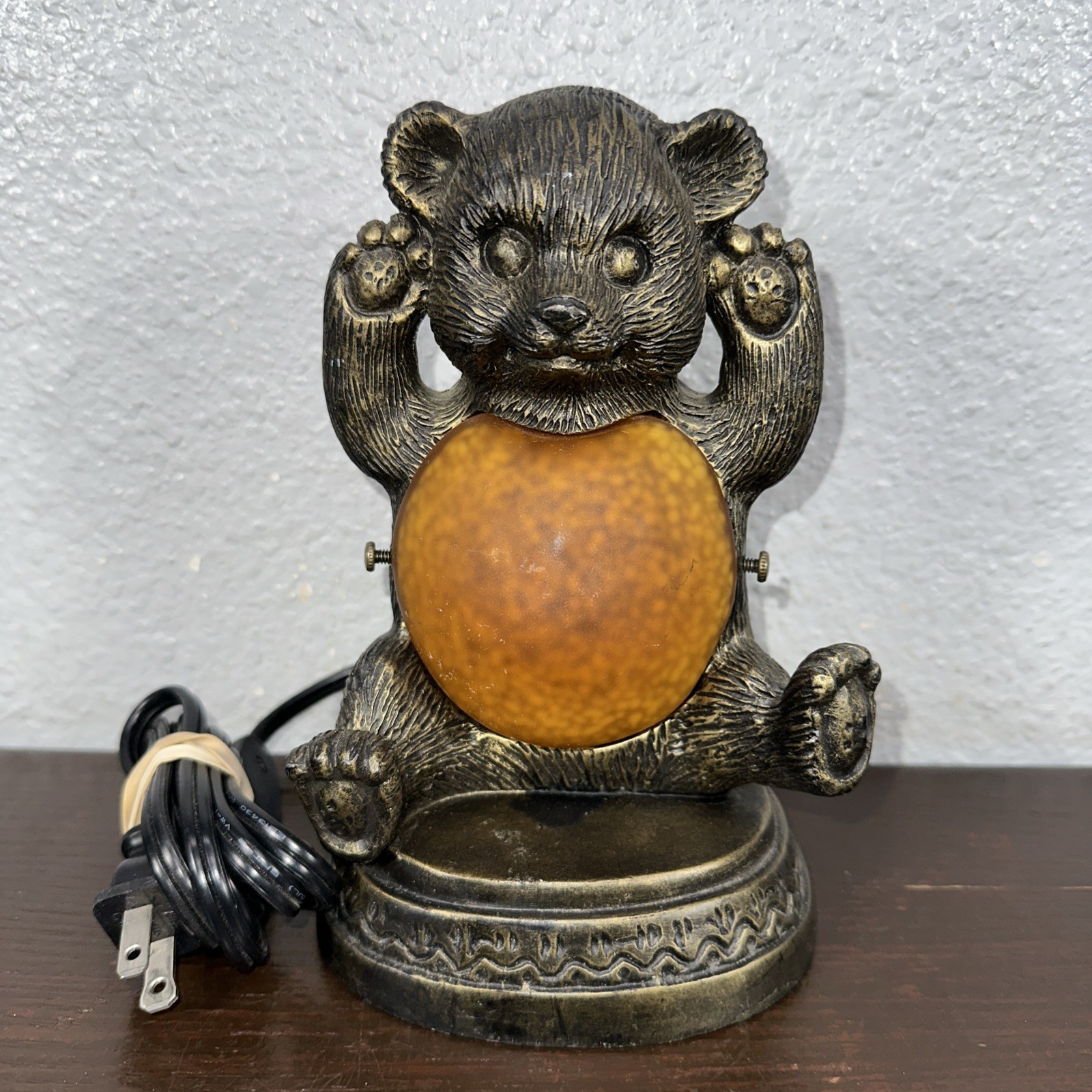 Teddy Bear Cheyenne Vintage Lamp Nightlight Bronze With Turtle Shell Glass