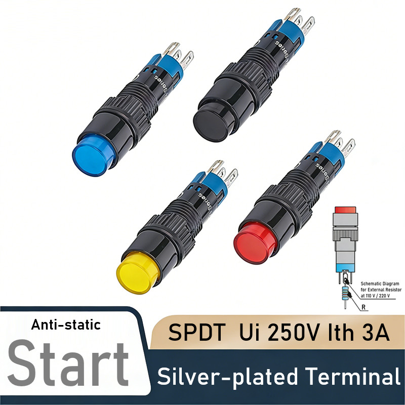 8mm SPDT IP40 3A Illuminated Push Button Switch Round Plastic Mini Power Switch