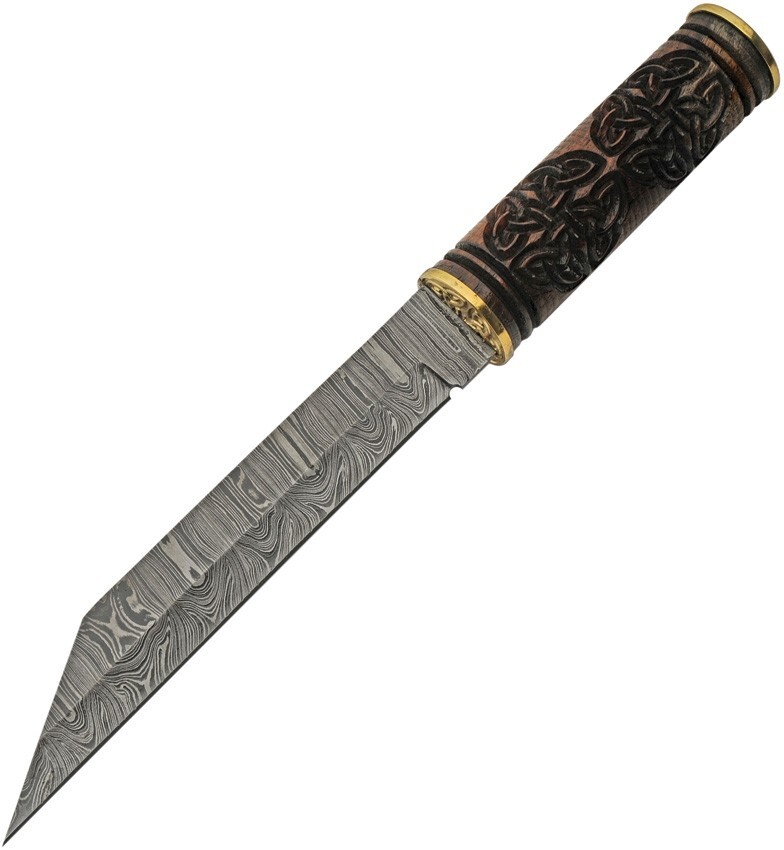 Damascus Celtic Triquetra Seax Fixed Knife 8.5" Damascus Steel Blade Wood Handle