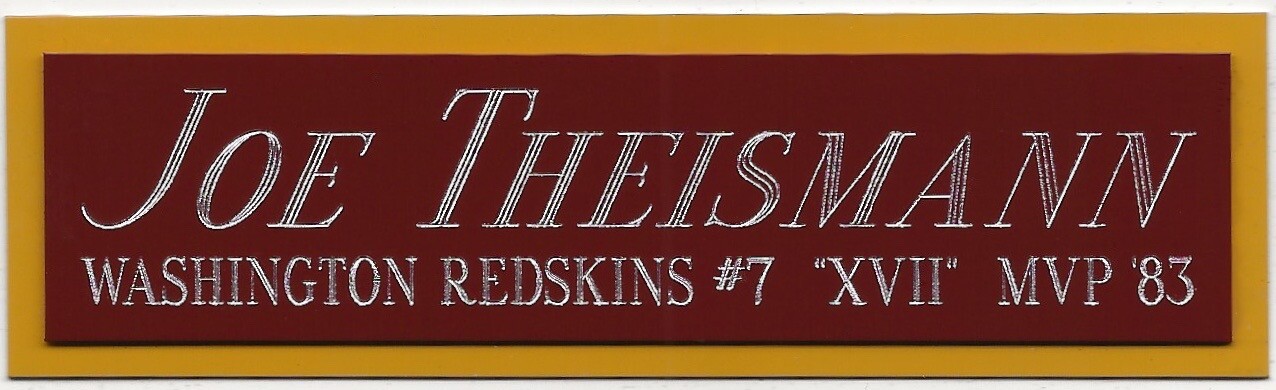 JOE THEISMANN REDSKINS NAMEPLATE AUTOGRAPHED Signed FOOTBALL HELMET JERSEY PHOTO