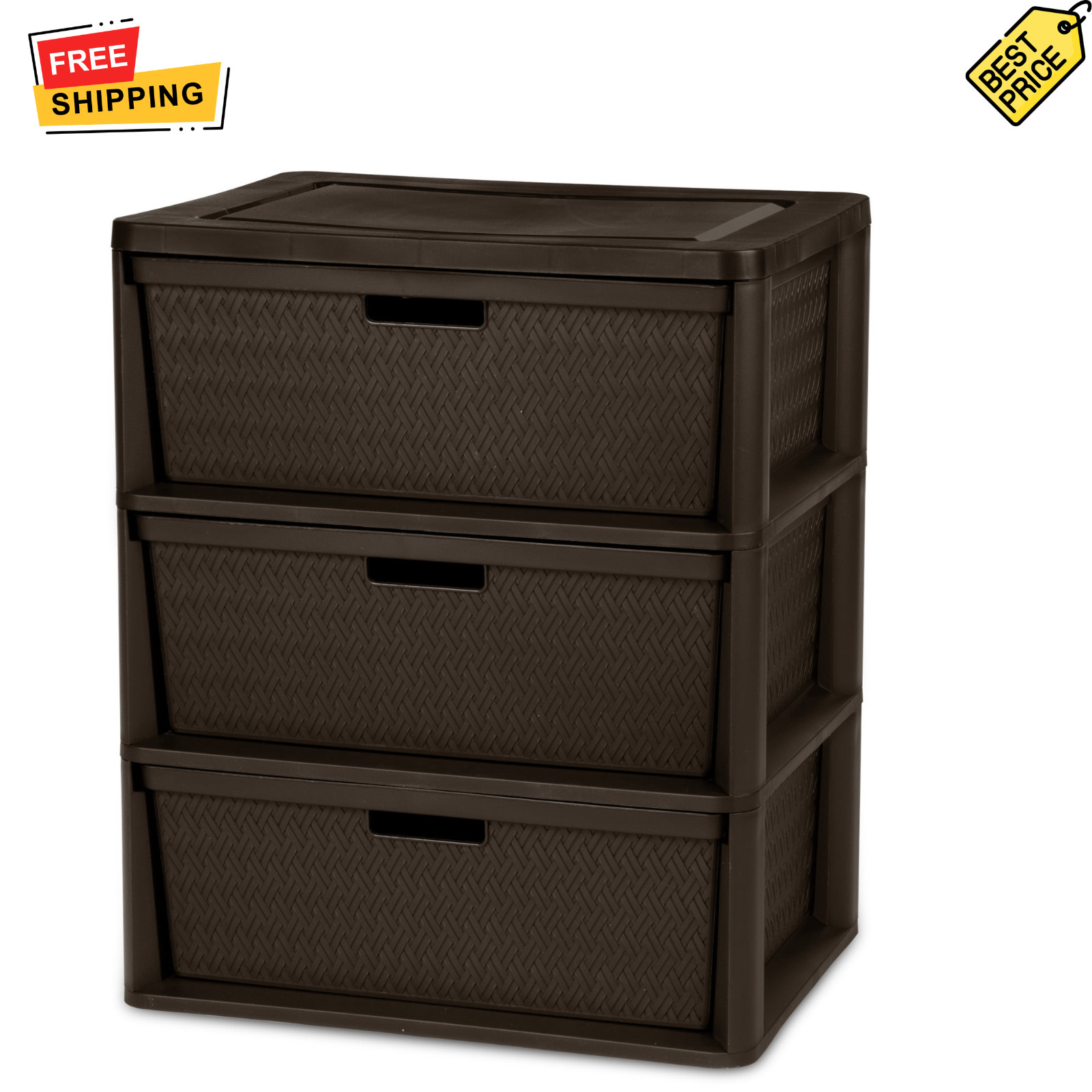 Sterilite Wide 3 Drawer Storage Tower Brown