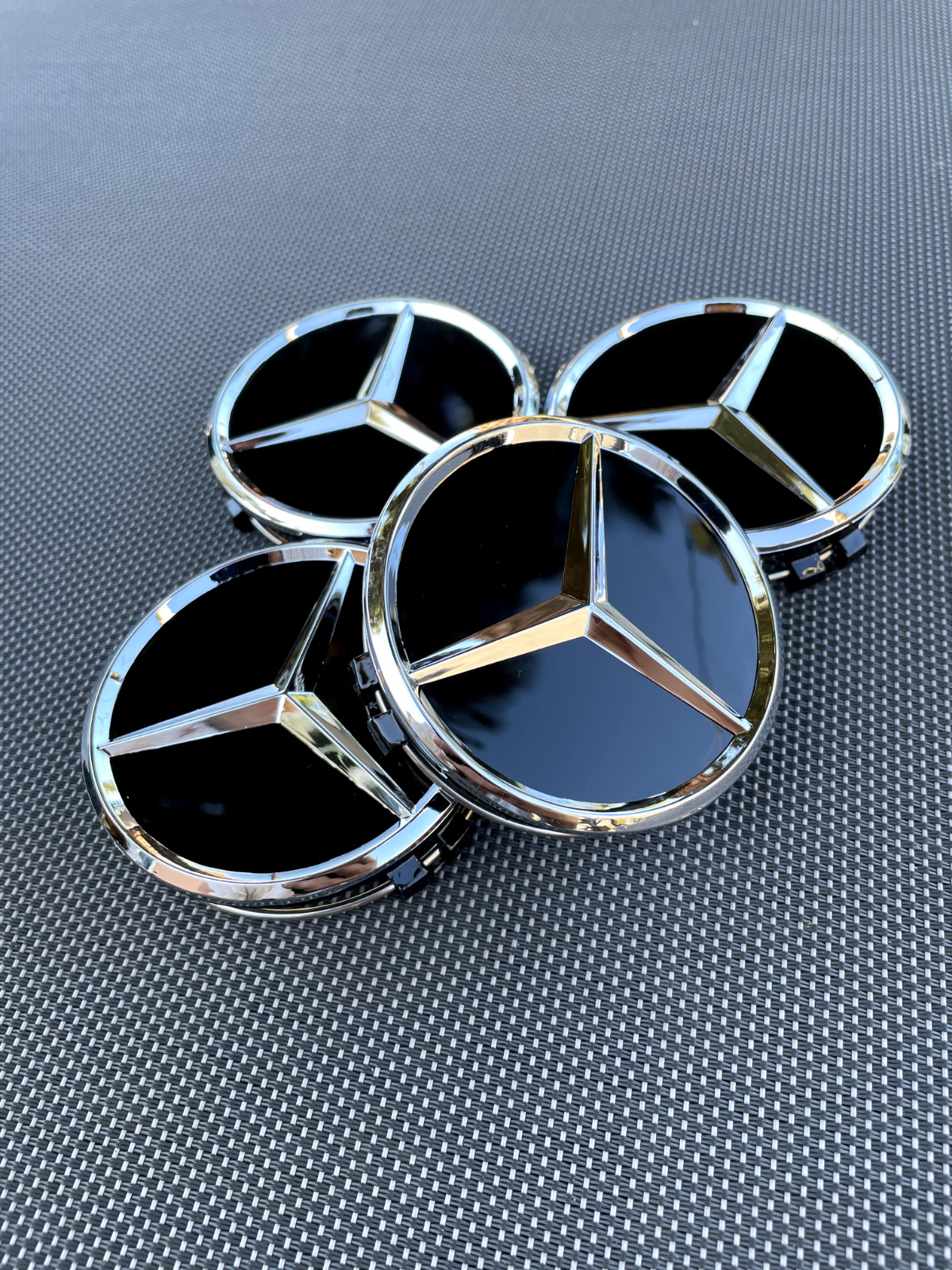 MERCEDES BENZ SET OF 4 BLACK 75 mm/2.95in Wheel Center Caps Fits Most Models
