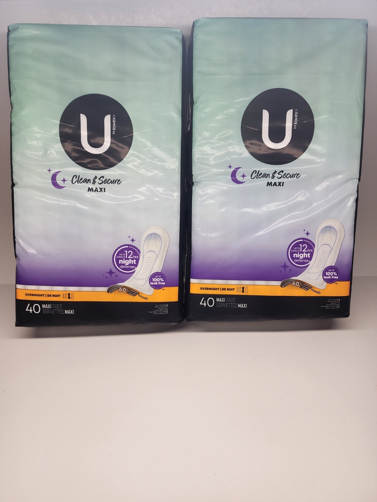 U by Kotex Clean & Secure Overnight Maxi Pads, 40 Count 2 Pack